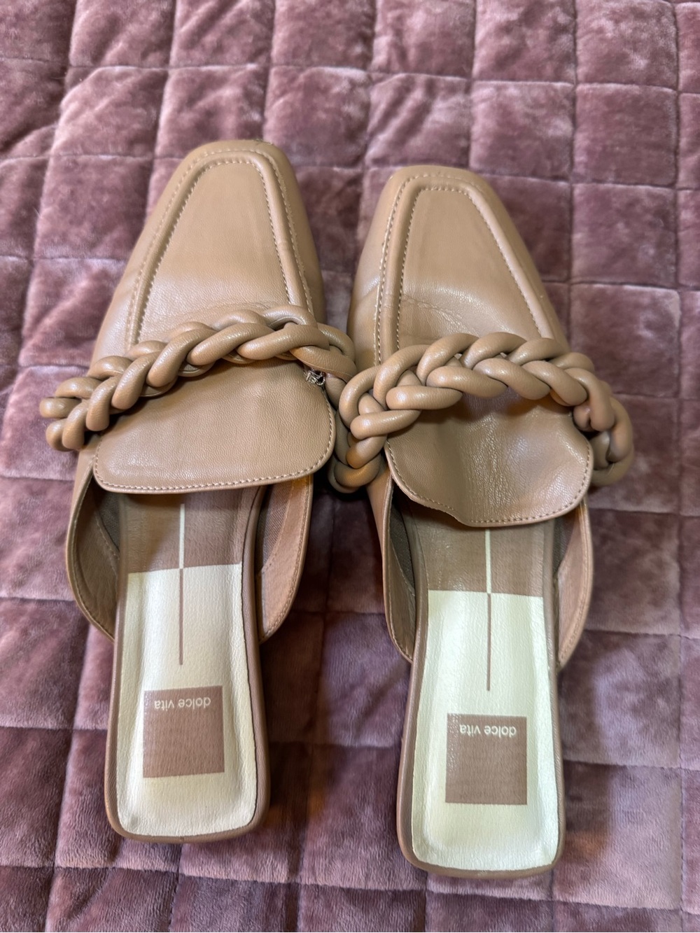 Dolce Vita Tan Chain Detail Square Toe Loafer Mules Women’s 9.5